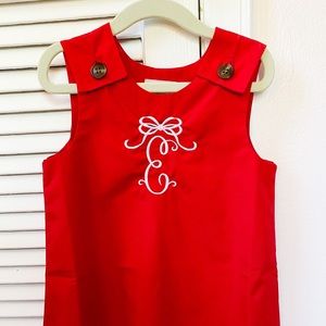 TBBC 3T Juliet Jumper in Richmond Red with custom light pink “E” monogram - EUC